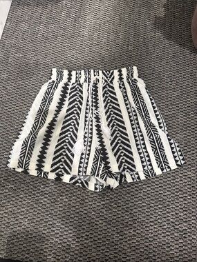 Women’s Black & White Striped Tribal Print Lounge Shorts
